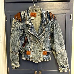 80’s Vintage Denim Jacket with leather accents size small